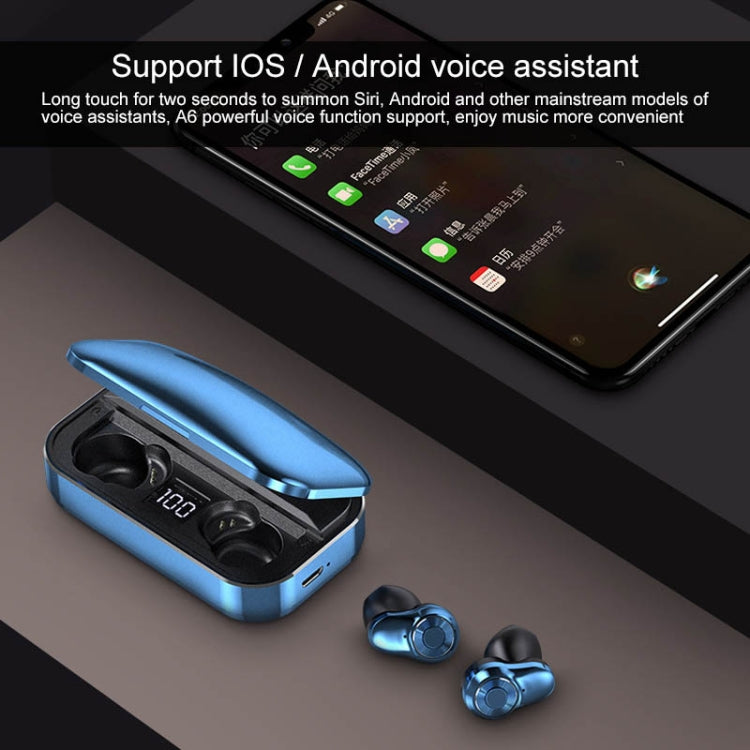 Écouteurs sans fil Bluetooth 5.0 tactiles A6 TWS avec boîtier de charge et écran LED intelligent, assistant vocal, connexion mémoire et appels HD, A6 noir, A6 bleu, A6 argent
